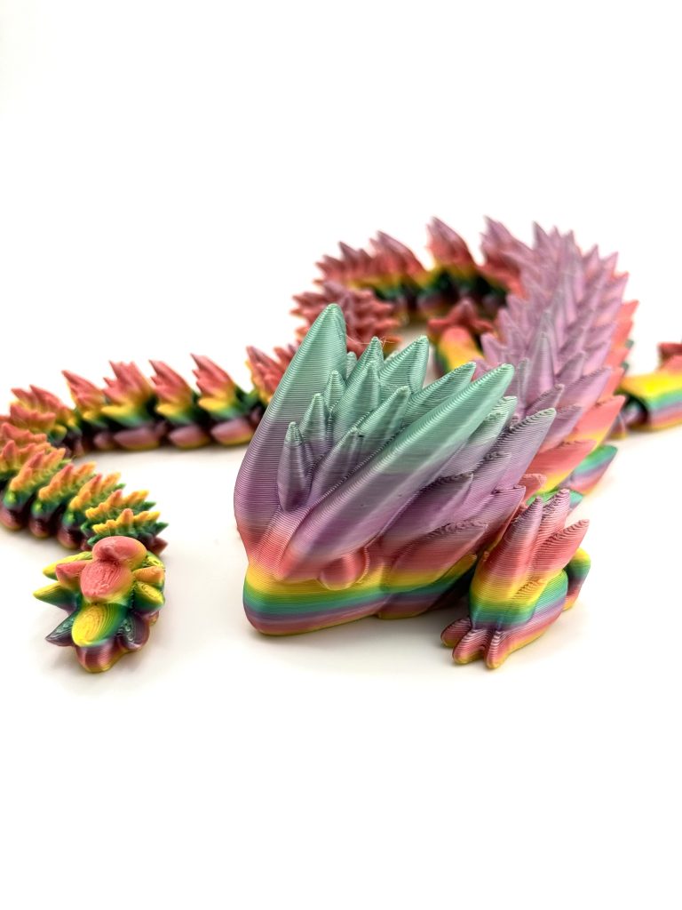 Mystic Dragon Collection in SMALL size, 3D printed with detailed craftsmanship and dynamic poses, measuring 35 cm in length in rainbow color