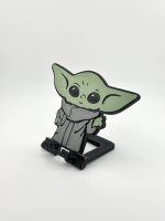 Compact foldable phone stand featuring a multi-color Yoda design, inspired by Star Wars, perfect for supporting smartphones and small tablets.