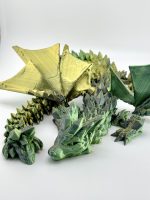 Mystic Dragon Collection in Extra Large size, 3D printed with detailed craftsmanship and dynamic poses, wings that folds, measuring in 67 cm in green-gold-black color