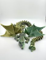 Mystic Dragon Collection in Extra Large size, 3D printed with detailed craftsmanship and dynamic poses, wings that folds, measuring in 67 cm in green-gold-black color