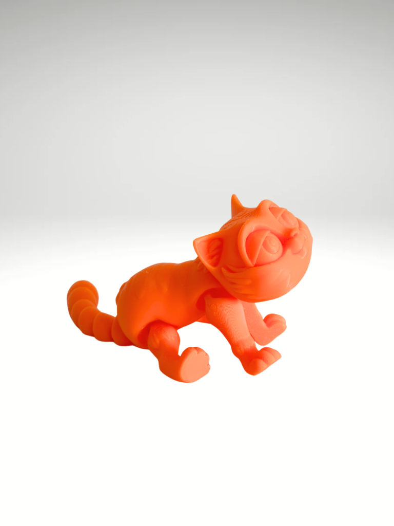 3D-printed-cat figurine-with-movable-hands-and tail.