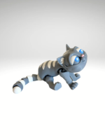 An-articulated-dual-color-3D-printed-cat-figurine-in-gray-and-white-featuring-movable-hands-legs-and-tail-with-a-sleek-playful-design