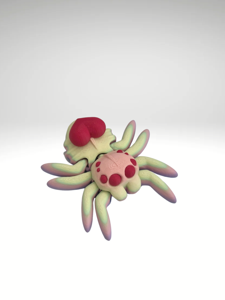 A-3D-printed-spider-figurine-with-a-heart-atop-its-body-combining-a-playful-and-unique-design.